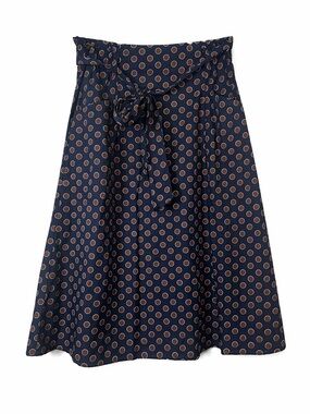 Happy x Nature Polka Dot Tie Waist Midi Skirt Blue Brown Size L